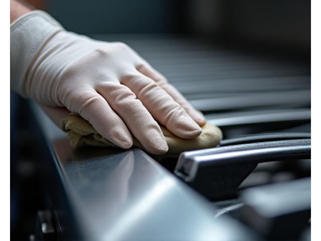 Close-up of a Maple Hearth grill being meticulously inspected for quality.