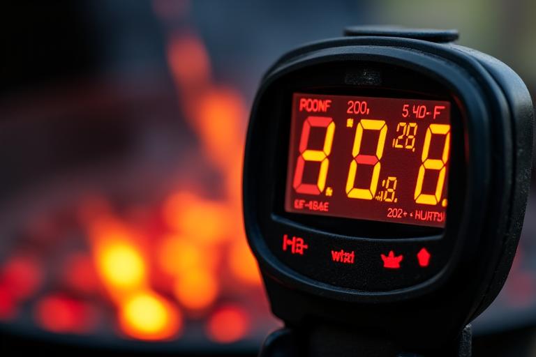 Grill thermometer showing high temperature range for searing