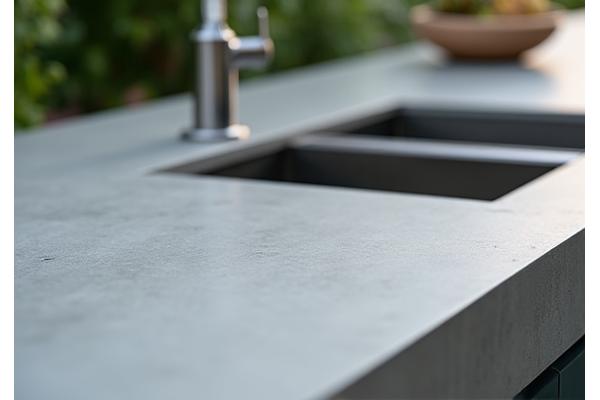 Smooth, modern polished concrete countertop with a minimalist bowl sink.