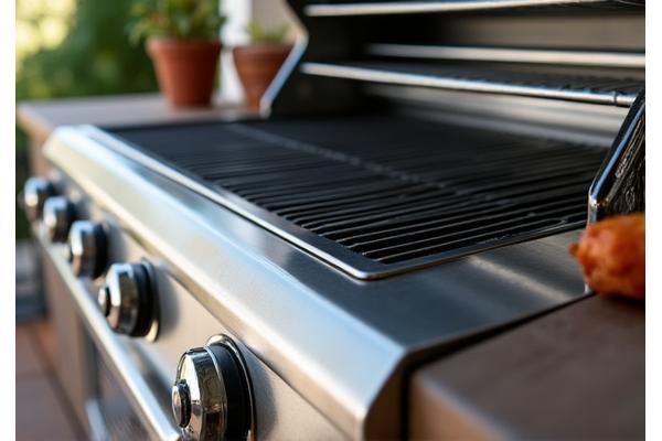 High-end built-in gas grill with stainless steel finish and multiple burners.