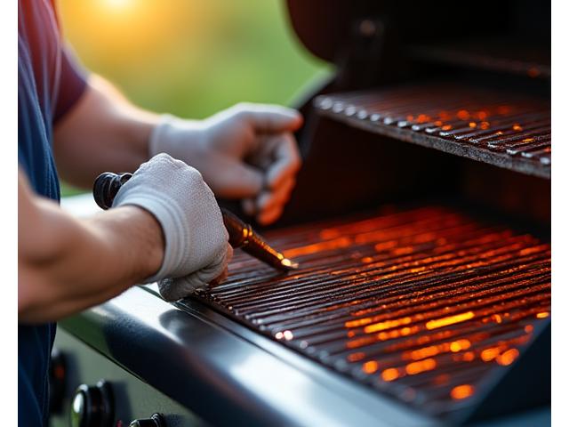 Professional technician inspects a high-end barbecue grill, ensuring optimal performance.