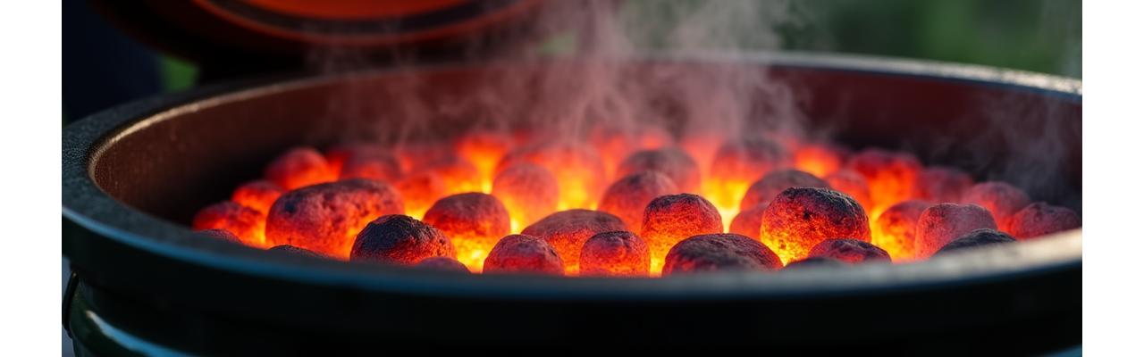 Classic charcoal grill with smoke billowing from hot embers and grill grates, highlighting traditional flavor