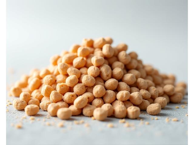 A small heap of light brown apple wood pellets with fine wood dust.