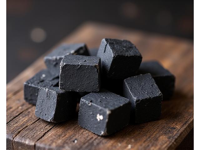 Close-up of high-quality oak hardwood charcoal chunks.