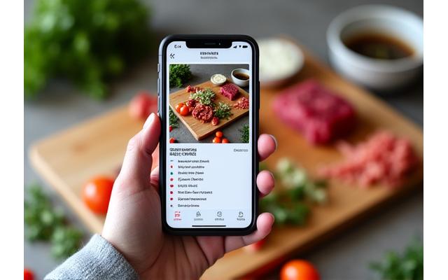 Smartphone displaying a guided cooking recipe for grilling