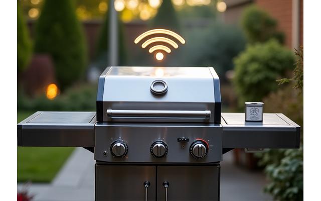 Wi-Fi symbol over a grill with a smartphone