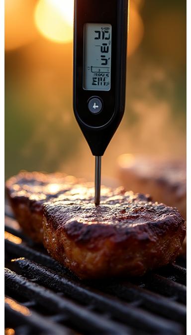 Smart grill probe displaying internal meat temperature