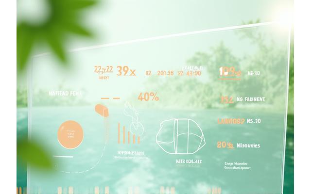 Conceptual image of an environmental impact calculator interface with graphs and numbers, overlaid with natural elements.